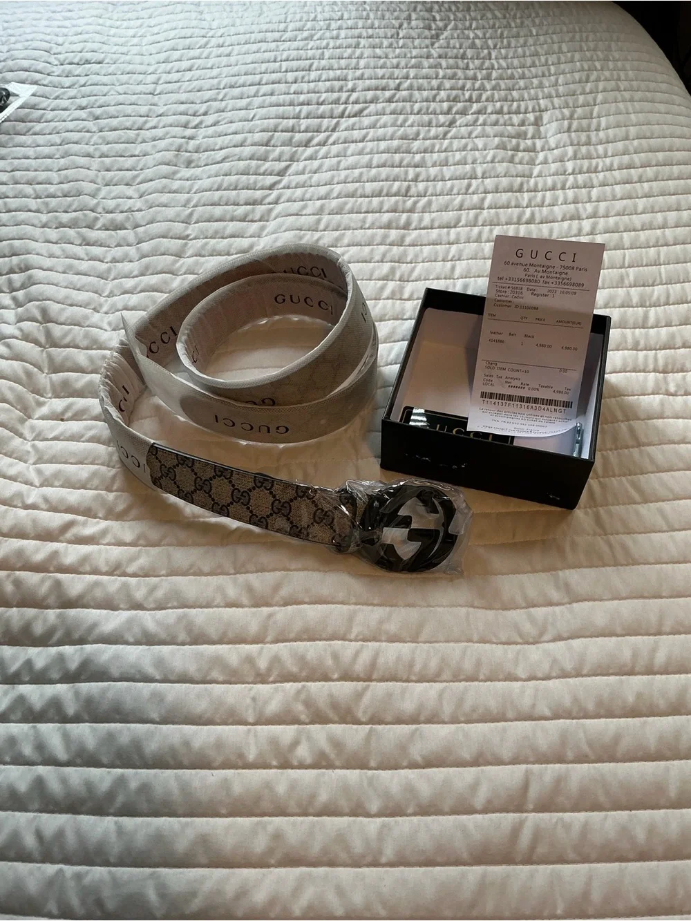Gucci Beige GG Canvas Men's Belt with Black Interlocking G Buckle